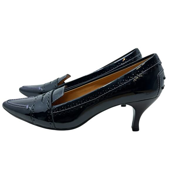 Tod's Pointed Toe Penny Loafer Pumps Heels Patent Leather Black Size US 9.5 - Picture 6 of 15